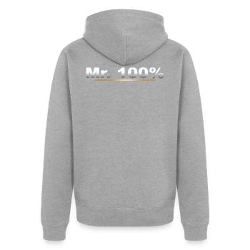 Mr. 100 Prozent - Perfektionist - Unisex Premium Bio Zip Hoodie - Grau meliert - Hinten - Nico (187cm)