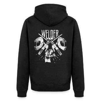 Schweißer Schweißen - Unisex Premium Bio Zip Hoodie - Schwarz - Hinten - Nico (187cm)