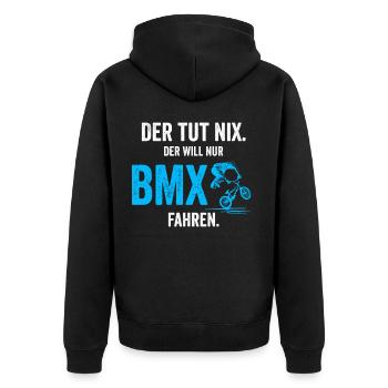 BMX Herzschlag Biker BMX Rad Fahrrad Radsport Bike - Unisex Premium Bio Zip Hoodie - Schwarz - Hinten - Nico (187cm)