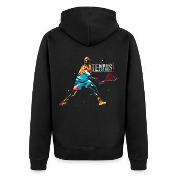 Tennis Sport - Unisex Premium Bio Zip Hoodie - Schwarz - Hinten - Nico (187cm)