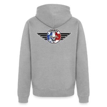 Frankreich dreifarbiges Logo - Unisex Premium Bio Zip Hoodie - Grau meliert - Hinten - Nico (187cm)