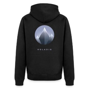 Holadio Holladio Bergsteiger Jodeln Heidi Wandern - Unisex Premium Bio Zip Hoodie - Schwarz - Hinten - Nico (187cm)
