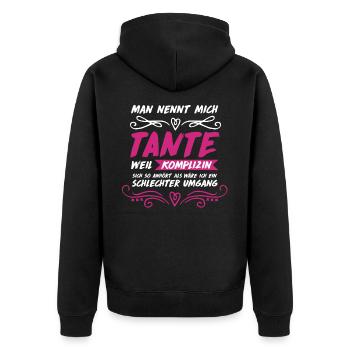 Tante Geschenkidee Lustiger Spruch Tanten Baby - Unisex Premium Bio Zip Hoodie - Schwarz - Hinten - Nico (187cm)