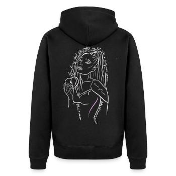 pop love text thank you - Unisex Premium Organic Zip Hoodie - black - Back - Nico (187cm)