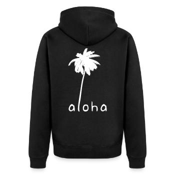 Aloha Palme Hawaii - Unisex Premium Bio Zip Hoodie - Schwarz - Hinten - Nico (187cm)