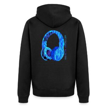 Casque musique géométrique sur, monde de poly - Veste à capuche bio Premium Unisexe - noir - Dos - Nico (187cm)