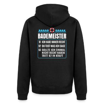 Bademeister Regeln Spruch Lustig Rettungsschwimmer - Unisex Premium Bio Zip Hoodie - Schwarz - Hinten - Nico (187cm)