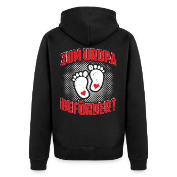 Uropa - Unisex Premium Bio Zip Hoodie - Schwarz - Hinten - Nico (187cm)