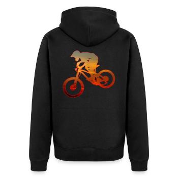 Mountainbike MTB Downhill Freeride Sonnenuntergang - Unisex Premium Bio Zip Hoodie - Schwarz - Hinten - Nico (187cm)