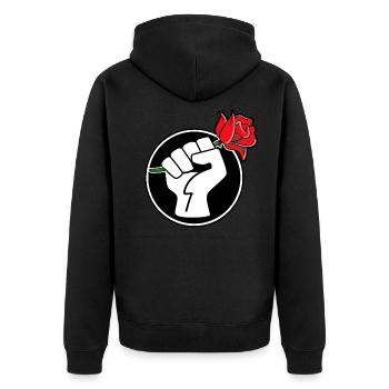 Fist with a Rose - Unisex Premium Bio Zip Hoodie - Schwarz - Hinten - Nico (187cm)