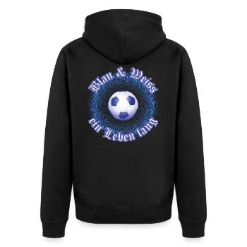 Blau Weiss ein Leben Lang Schalker Geschenkidee - Unisex Premium Bio Zip Hoodie - Schwarz - Hinten - Nico (187cm)