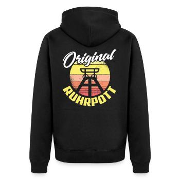 Original Ruhrpott NRW Dortmund Essen Kohle Heimat - Unisex Premium Bio Zip Hoodie - Schwarz - Hinten - Nico (187cm)