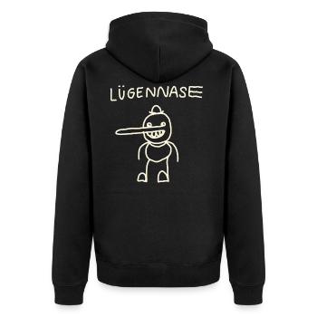 Du kleine Lügennase! - Unisex Premium Bio Zip Hoodie - Schwarz - Hinten - Nico (187cm)