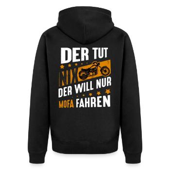 Mofa Moped Roller Mokick Zweirad Mofas Motorroller - Unisex Premium Bio Zip Hoodie - Schwarz - Hinten - Nico (187cm)
