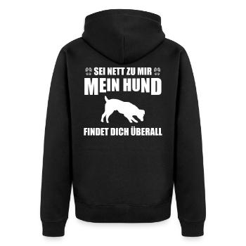 Mantrailing Personenspürhund Fährtenhund - Unisex Premium Bio Zip Hoodie - Schwarz - Hinten - Nico (187cm)