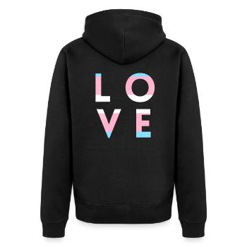 LOVE LGBT Trans LGBTQIA LGBT Pride Rainbow - Unisex Premium Organic Zip Hoodie - black - Back - Nico (187cm)