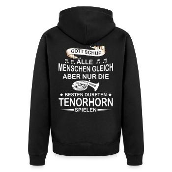 Tenorhorn Blasmusik Tenorhornisten Orchester - Unisex Premium Bio Zip Hoodie - Schwarz - Hinten - Nico (187cm)
