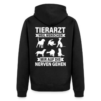 Tierarzt weil Menschen mir auf die Nerven gehen - Unisex Premium Bio Zip Hoodie - Schwarz - Hinten - Nico (187cm)