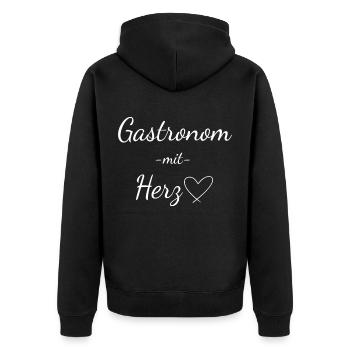 Gastronom mit Herz - Unisex Premium Bio Zip Hoodie - Schwarz - Hinten - Nico (187cm)