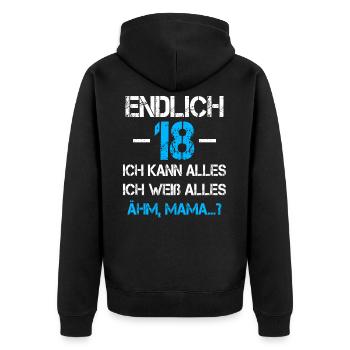 18 Geburtstag 18 Jahre Volljährig Erwachsen 18ter - Unisex Premium Bio Zip Hoodie - Schwarz - Hinten - Nico (187cm)