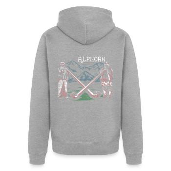 Alphorn Alpen - Unisex Premium Bio Zip Hoodie - Grau meliert - Hinten - Nico (187cm)