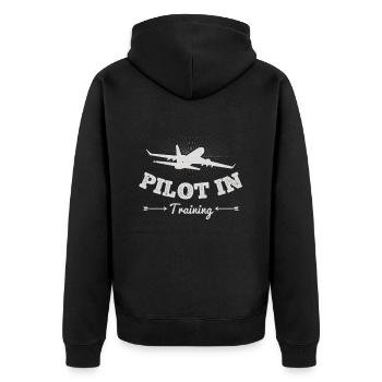 Pilot In Training - ZinSpira - Unisex Premium Organic Zip Hoodie - black - Back - Nico (187cm)