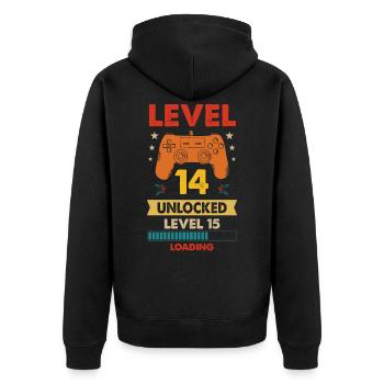 Level 14 unlocked 14. Geburtstag Gamer Geschenk - Unisex Premium Bio Zip Hoodie - Schwarz - Hinten - Nico (187cm)