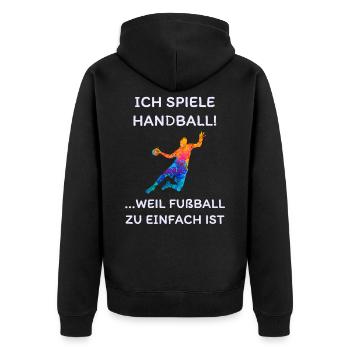 Handball Spruch - Unisex Premium Bio Zip Hoodie - Schwarz - Hinten - Nico (187cm)
