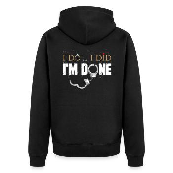J'ai fait, j'ai fait, j'ai fini - Cadeau drôle de divorce - Veste à capuche bio Premium Unisexe - noir - Dos - Nico (187cm)