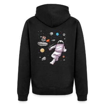 Astronaute de golf de disque dans la conception de golfeur de disque spatial - Veste à capuche bio Premium Unisexe - noir - Dos - Nico (187cm)