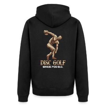 Disc Golf Since 700 BC - Old Statue Gift - Unisex Premium Organic Zip Hoodie - black - Back - Nico (187cm)