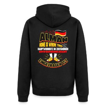 Alman Lustiger Alman Hauptwohnsitz Spruch Geschenk - Unisex Premium Bio Zip Hoodie - Schwarz - Hinten - Nico (187cm)
