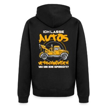 Ich Lasse Autos Verschwinden - Abschleppdienst - Unisex Premium Bio Zip Hoodie - Schwarz - Hinten - Nico (187cm)