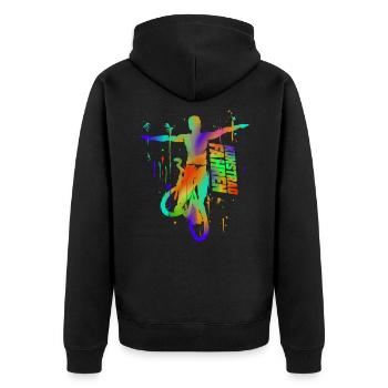 Kunstradfahrer - Farbenfrohes Radfahrer Geschenk - Unisex Premium Bio Zip Hoodie - Schwarz - Hinten - Nico (187cm)