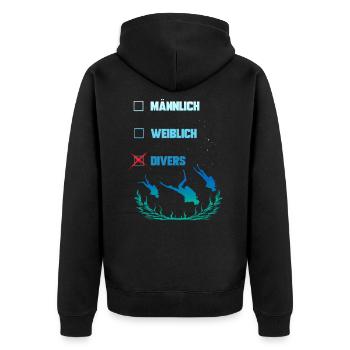 Lustiges Taucher Design - Männlich Weiblich Divers - Unisex Premium Bio Zip Hoodie - Schwarz - Hinten - Nico (187cm)