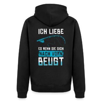 Ich liebe es, wenn sie sich nach vorne beugt - Unisex Premium Bio Zip Hoodie - Schwarz - Hinten - Nico (187cm)