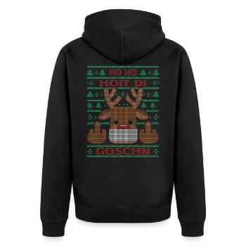 Ho Ho Hoit di Goschn lustiges Ugly Christmas - Unisex Premium Bio Zip Hoodie - Schwarz - Hinten - Nico (187cm)