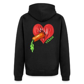 Vegan Herz Karotte Vagina - Veganer Geschenk - Unisex Premium Bio Zip Hoodie - Schwarz - Hinten - Nico (187cm)