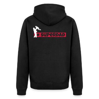 superdad, superpapa,mein held,dad,papa,vater - Unisex Premium Bio Zip Hoodie - Schwarz - Hinten - Nico (187cm)