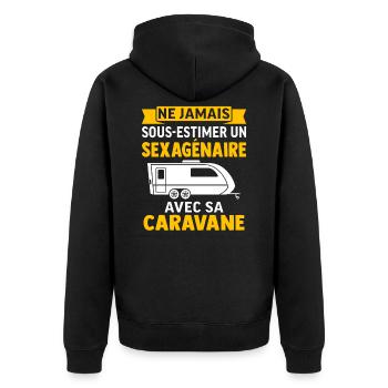 un sexagénaire avec sa caravane - Veste à capuche bio Premium Unisexe - noir - Dos - Nico (187cm)
