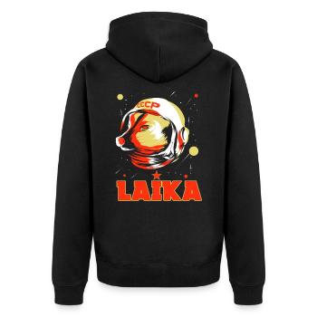 Laika Space Dog Soviet Union Space Dog - Unisex Premium Organic Zip Hoodie - black - Back - Nico (187cm)