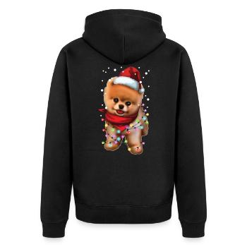 Weihnachtspommerscher Hund - Netter Weihnachtsmann-Welpe - Unisex Premium Bio Zip Hoodie - Schwarz - Hinten - Nico (187cm)