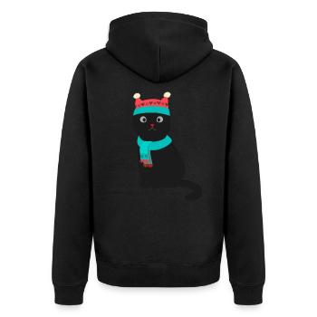 Weihnachten Süß schwarze Katze mit Mütze und Schal - Unisex Premium Organic Zip Hoodie - black - Back - Nico (187cm)