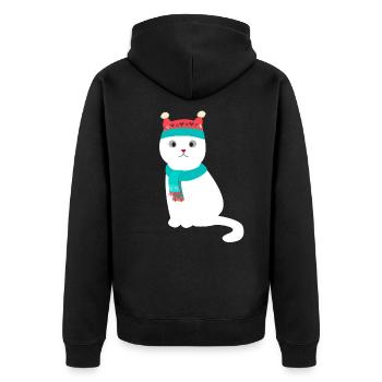 Weihnachten Süß weiße Katze mit Mütze und Schal - Unisex Premium Organic Zip Hoodie - black - Back - Nico (187cm)