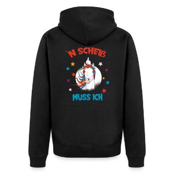 N Scheiß muss ich - Unisex Premium Bio Zip Hoodie - Schwarz - Hinten - Nico (187cm)