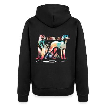 Windhund - Unisex Premium Bio Zip Hoodie - Schwarz - Hinten - Nico (187cm)