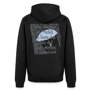Ich lasse das Leben auf mich regnen – Varnhagen 2 - Unisex Premium Bio Zip Hoodie - Schwarz - Hinten - Nico (187cm)