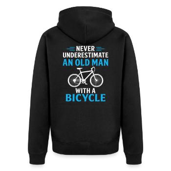 never underestimate an old man with a bicycle - Unisex Premium Bio Zip Hoodie - Schwarz - Hinten - Nico (187cm)