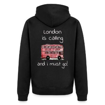 London - Unisex Premium Bio Zip Hoodie - Schwarz - Hinten - Nico (187cm)