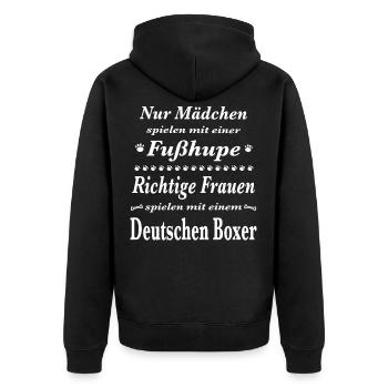 Deutscher Boxer Tshirt Deutscher Boxer Hund Shirt - Unisex Premium Bio Zip Hoodie - Schwarz - Hinten - Nico (187cm)